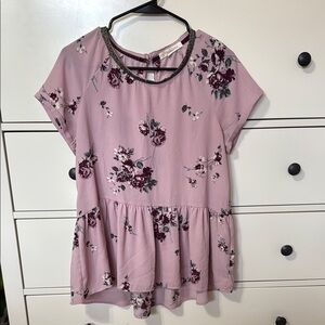 Pink Peplum Short Sleeve Blouse